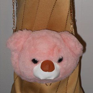 Women Bear Head Animal Cartoon Messenger Bags Faux Fur Handbag Shoulder Bag